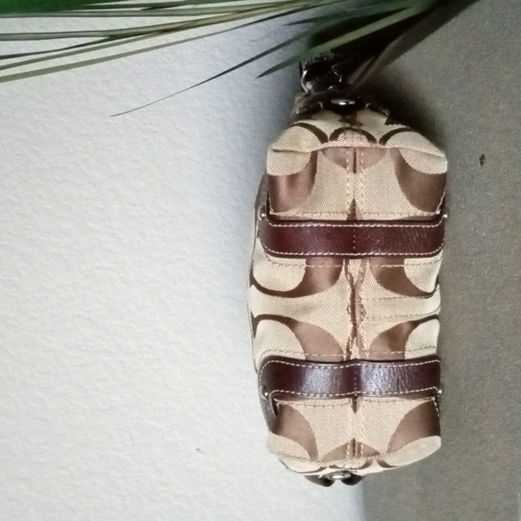 COACH Brown Signature C Leather & Jacquard Mini Club Hobo Purse. - Picture 8 of 12